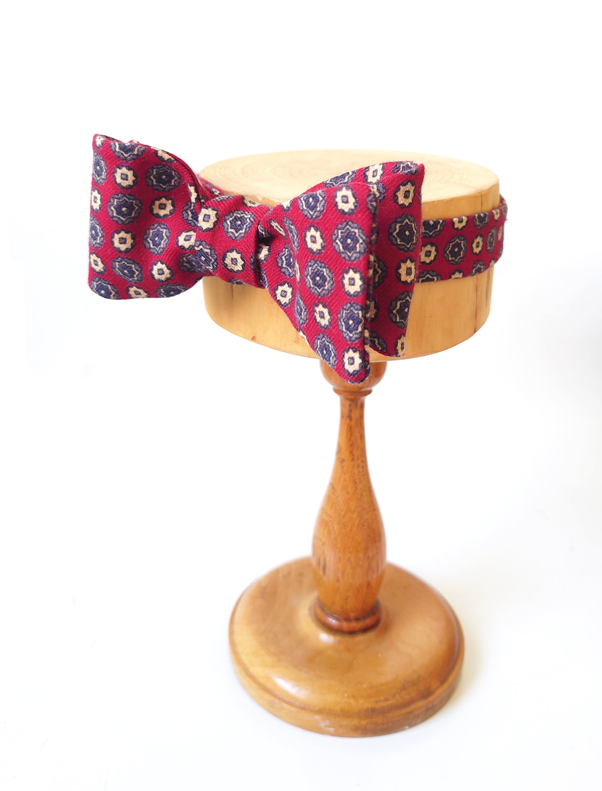 Burgundy wool floral self tie bow tie