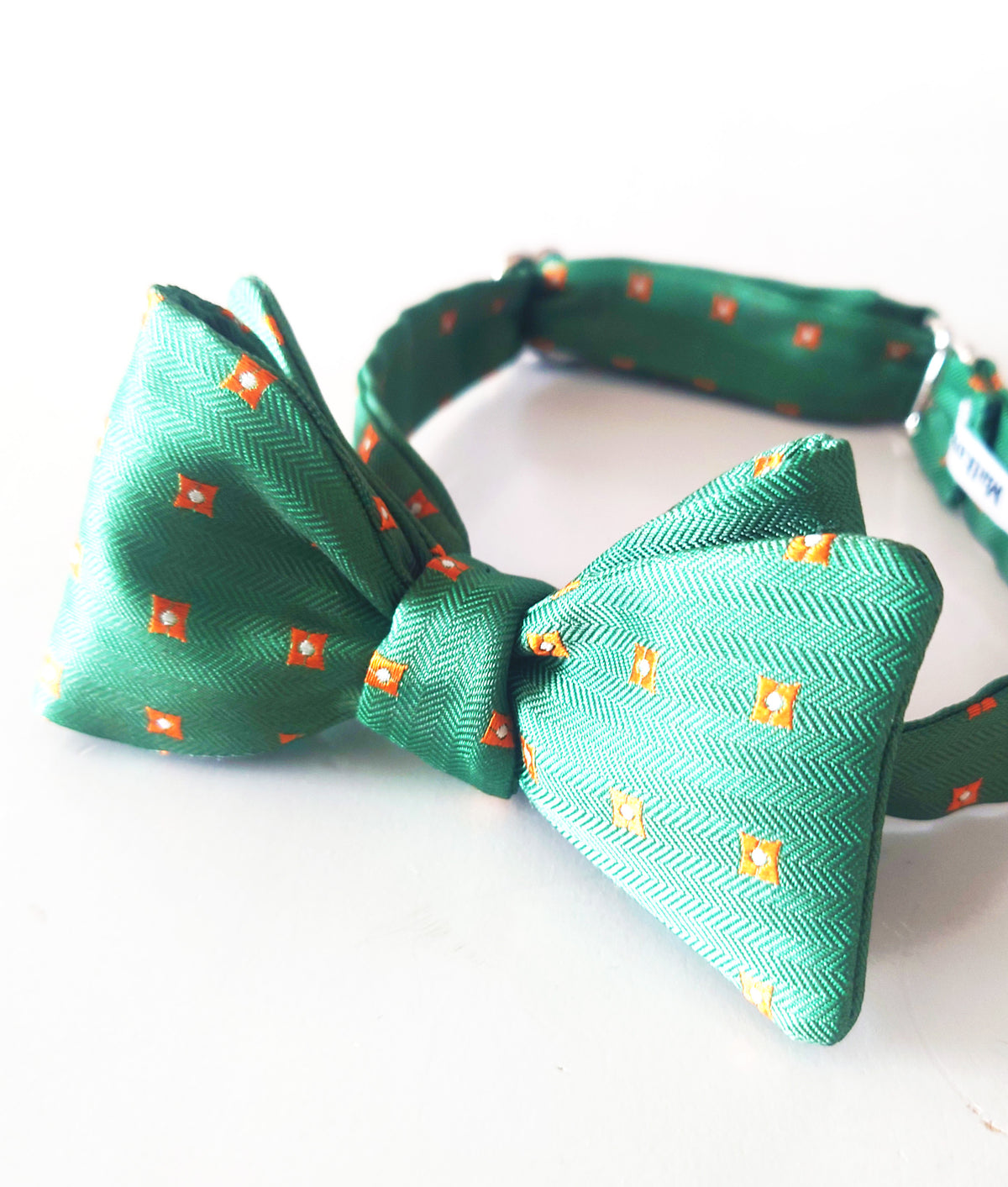 green and orange silk bow tie