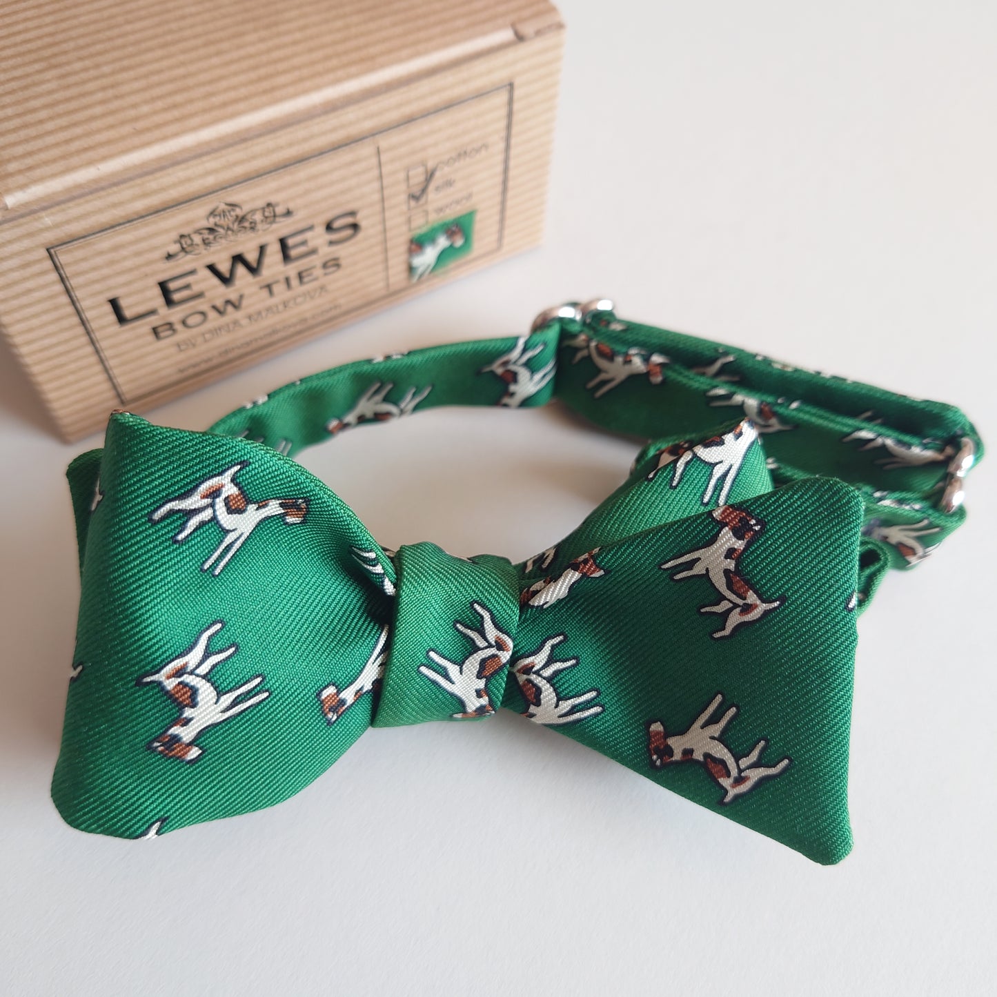 Jack Russell green silk bow tie
