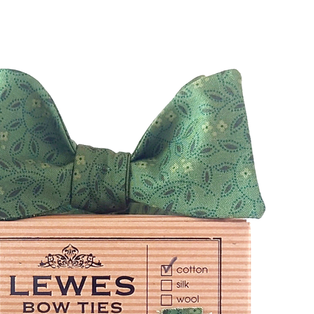 Moss Green Cotton Mini Leaf Print Bow tie