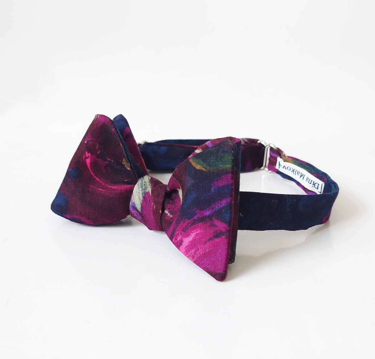 Purple abstract print wool bow tie