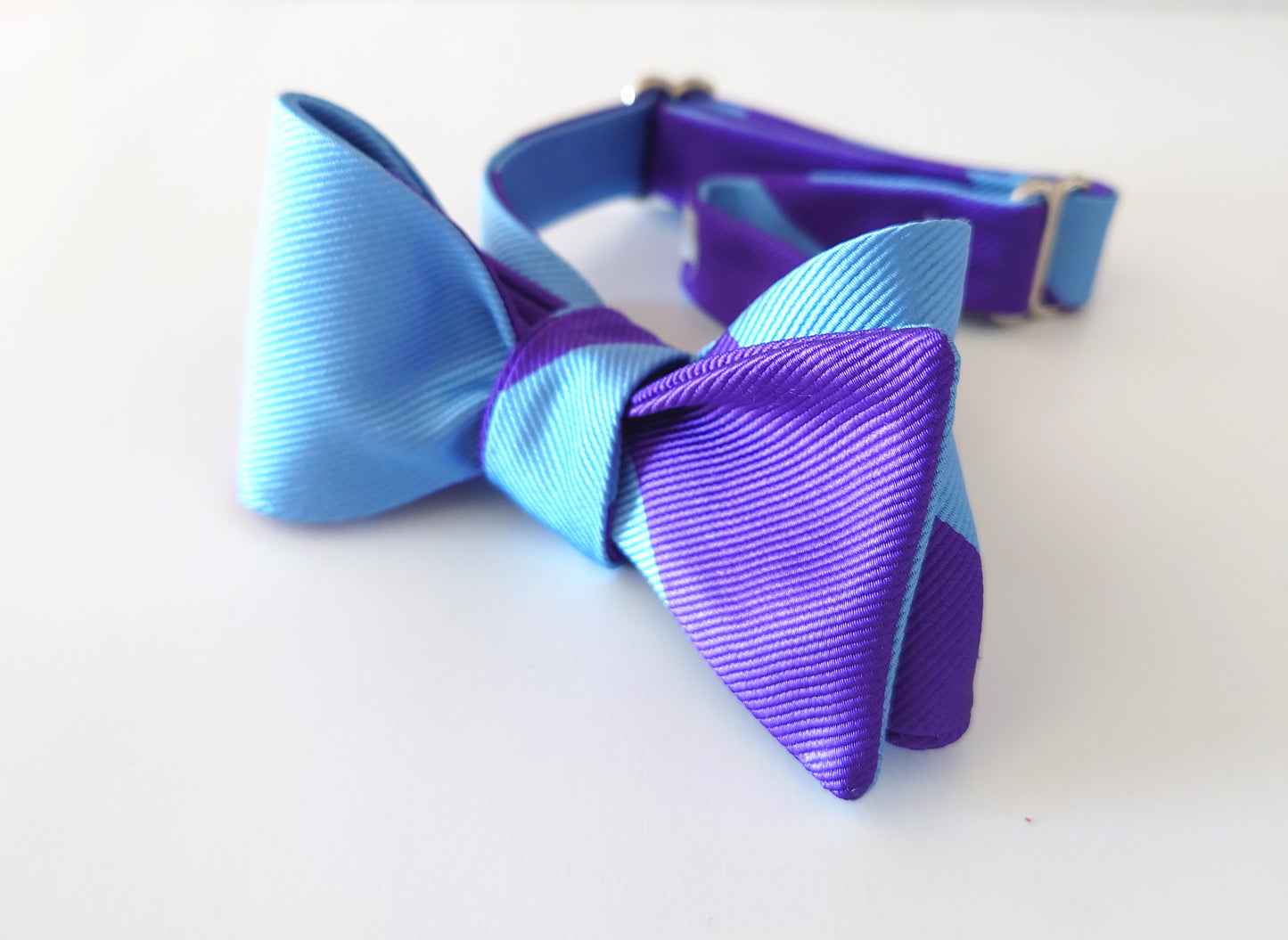 violet and light blue silk self tie bow tie