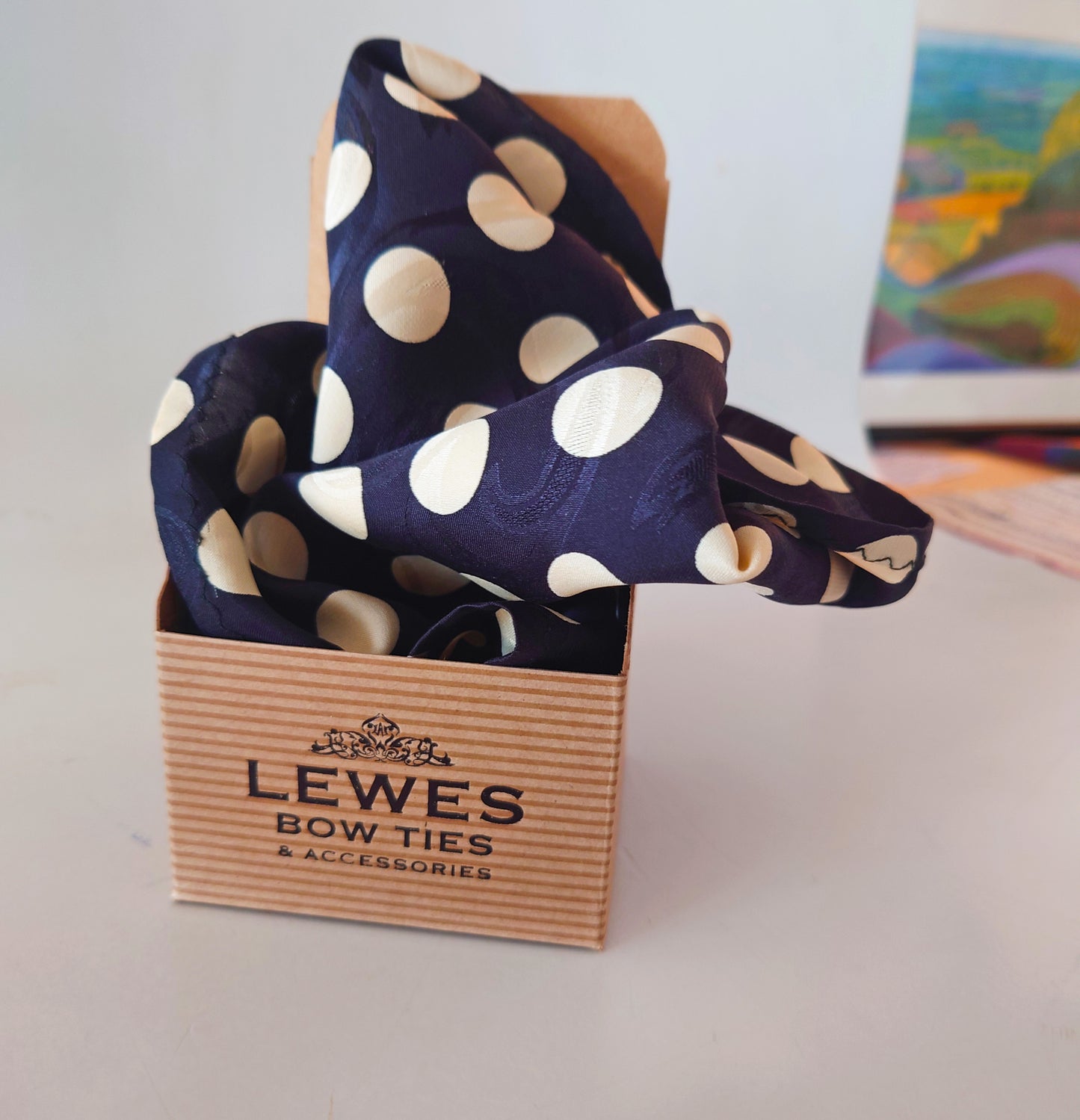 black and white polka dot silk pocket square. Lewes Bow Ties & Accessories.