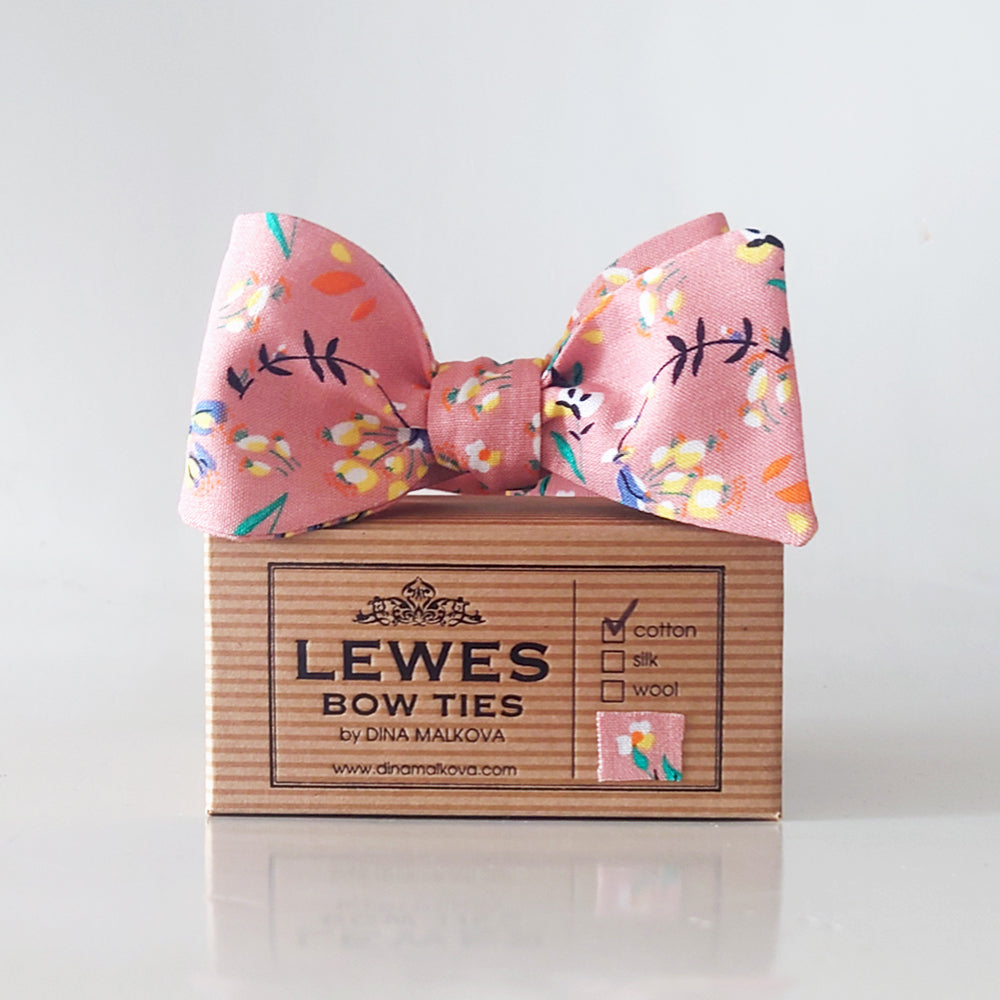 blush pink bow tie with floral print