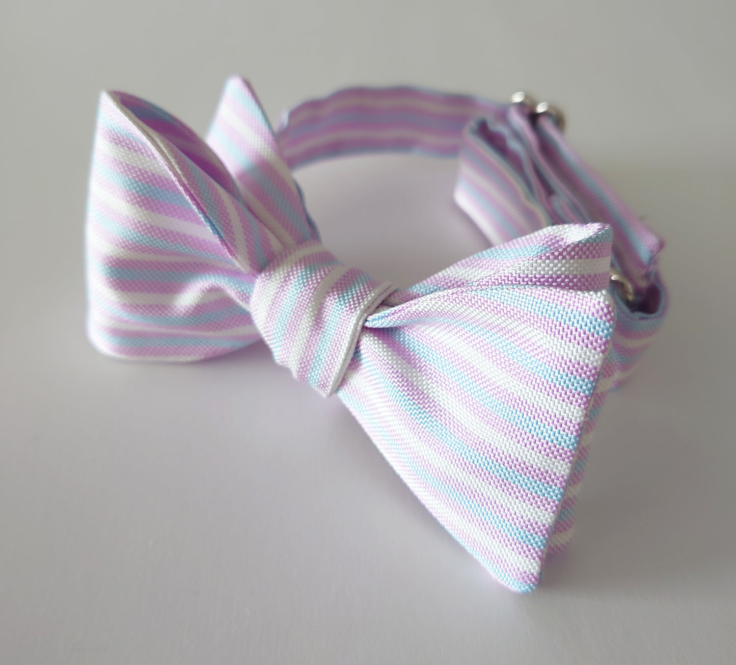 lilac and blue striped silk bow tie
