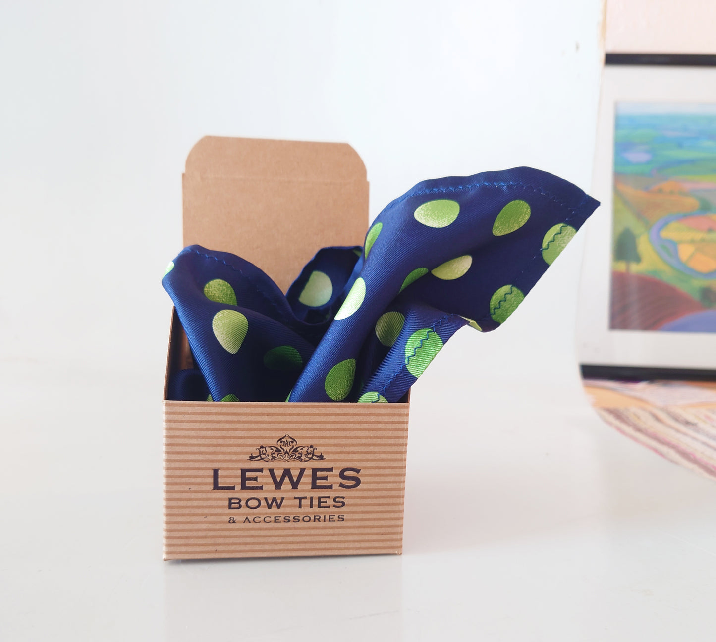 navy and green large polka dot silk pocket square