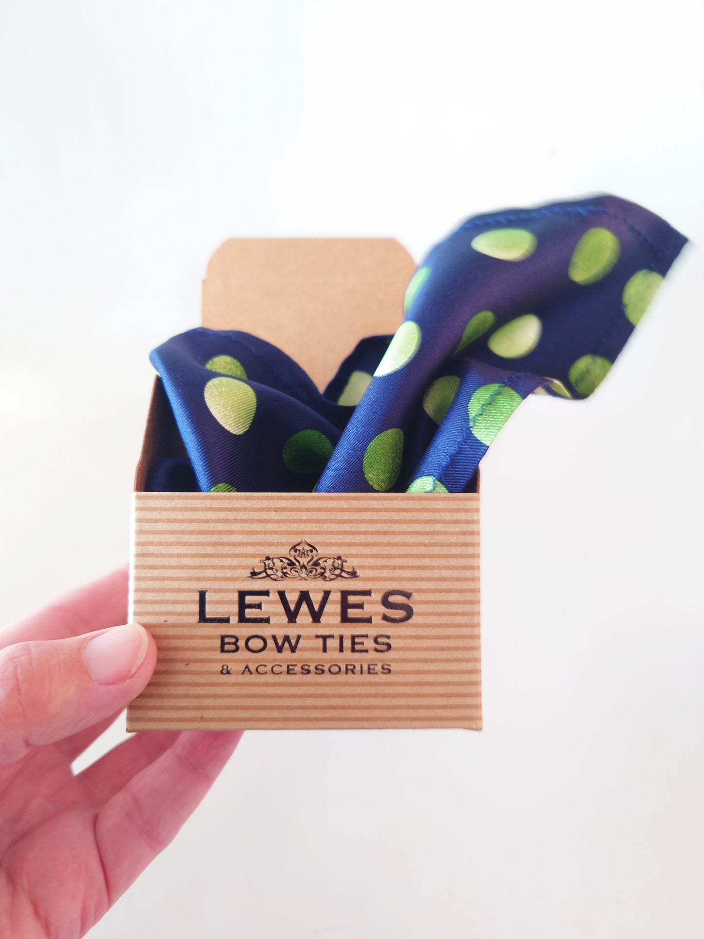 silk polka dot pocket square in navy and green