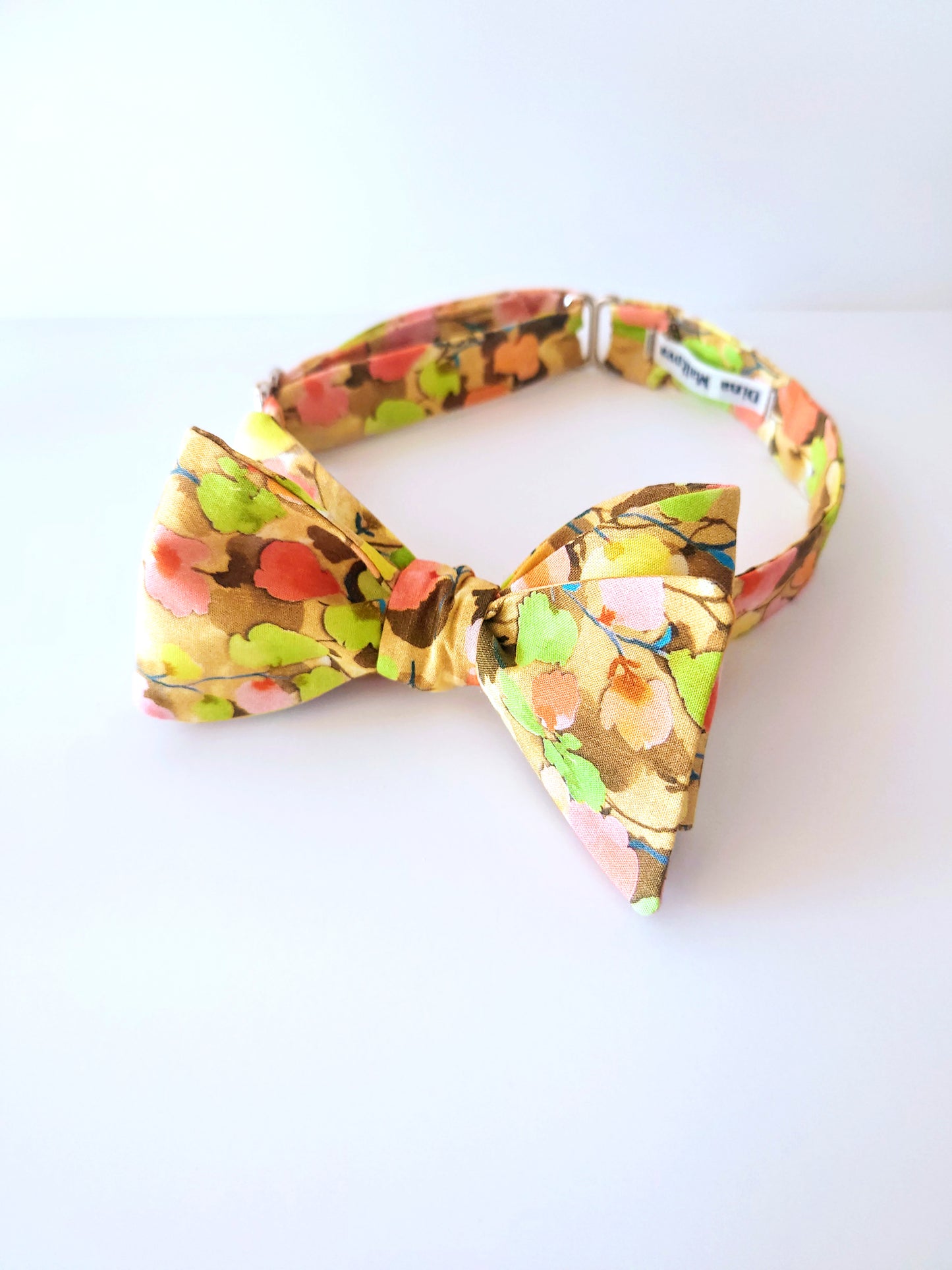 yellow floral self tie cotton bowtie