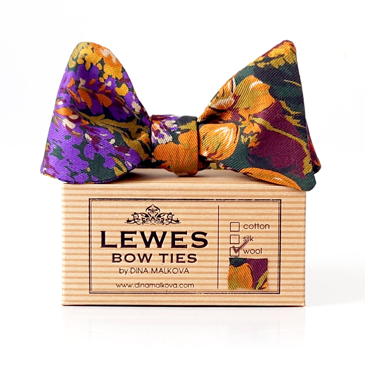 Autumn orange and purple wool bow tie