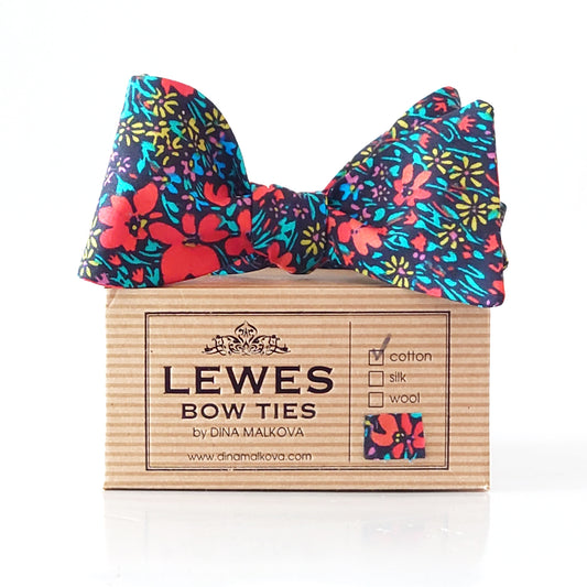 black floral cotton bow tie