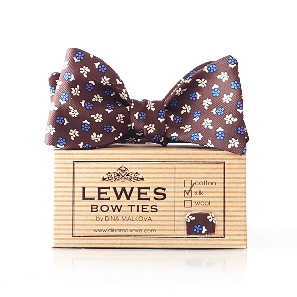 brown silk ditsy floral bow tie