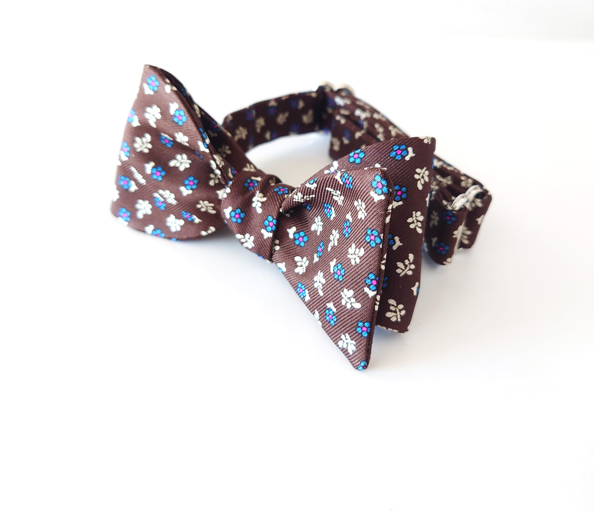 brown silk floral bow tie