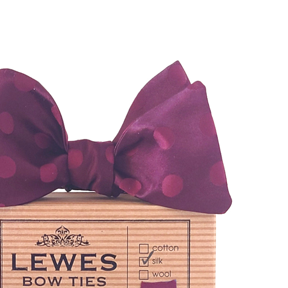 burgundy silk polka dot bow tie