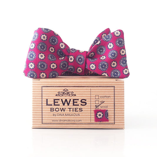 Burgundy vintage wool self tie bow tie by Lewes Bow Ties
