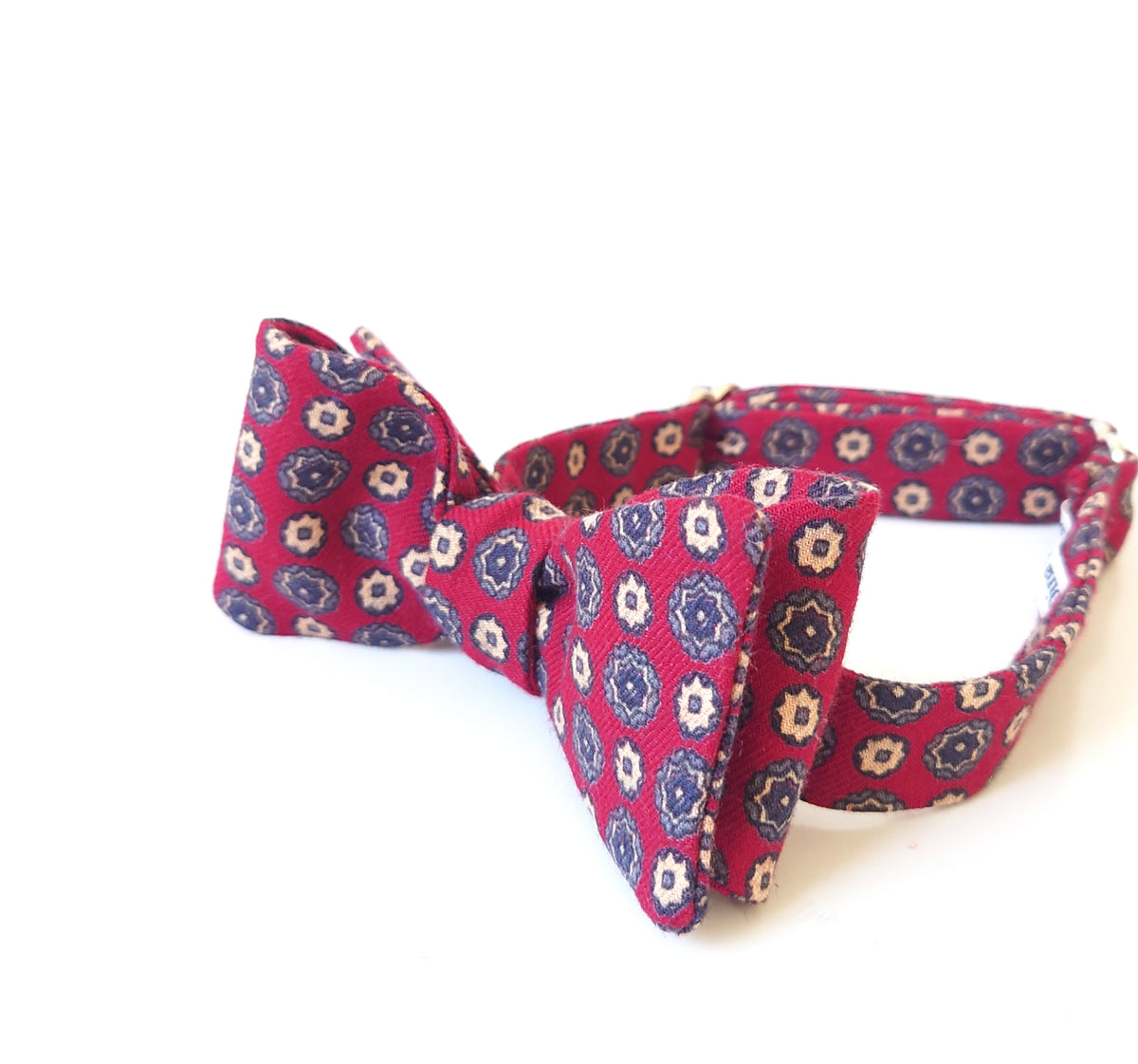 Burgundy wool ditsy floral bow tie