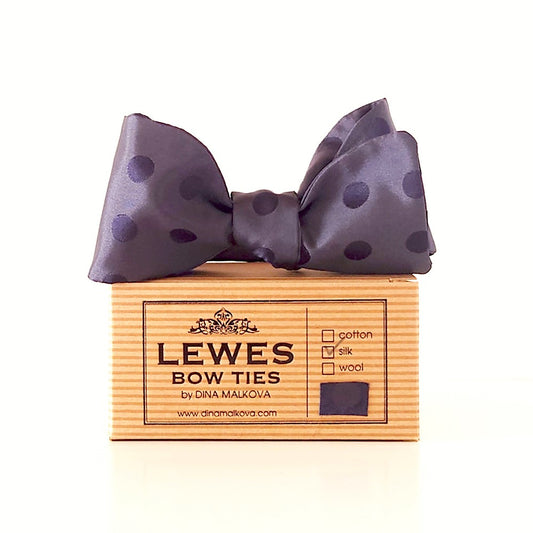Charcoal grey polka dot silk bow tie