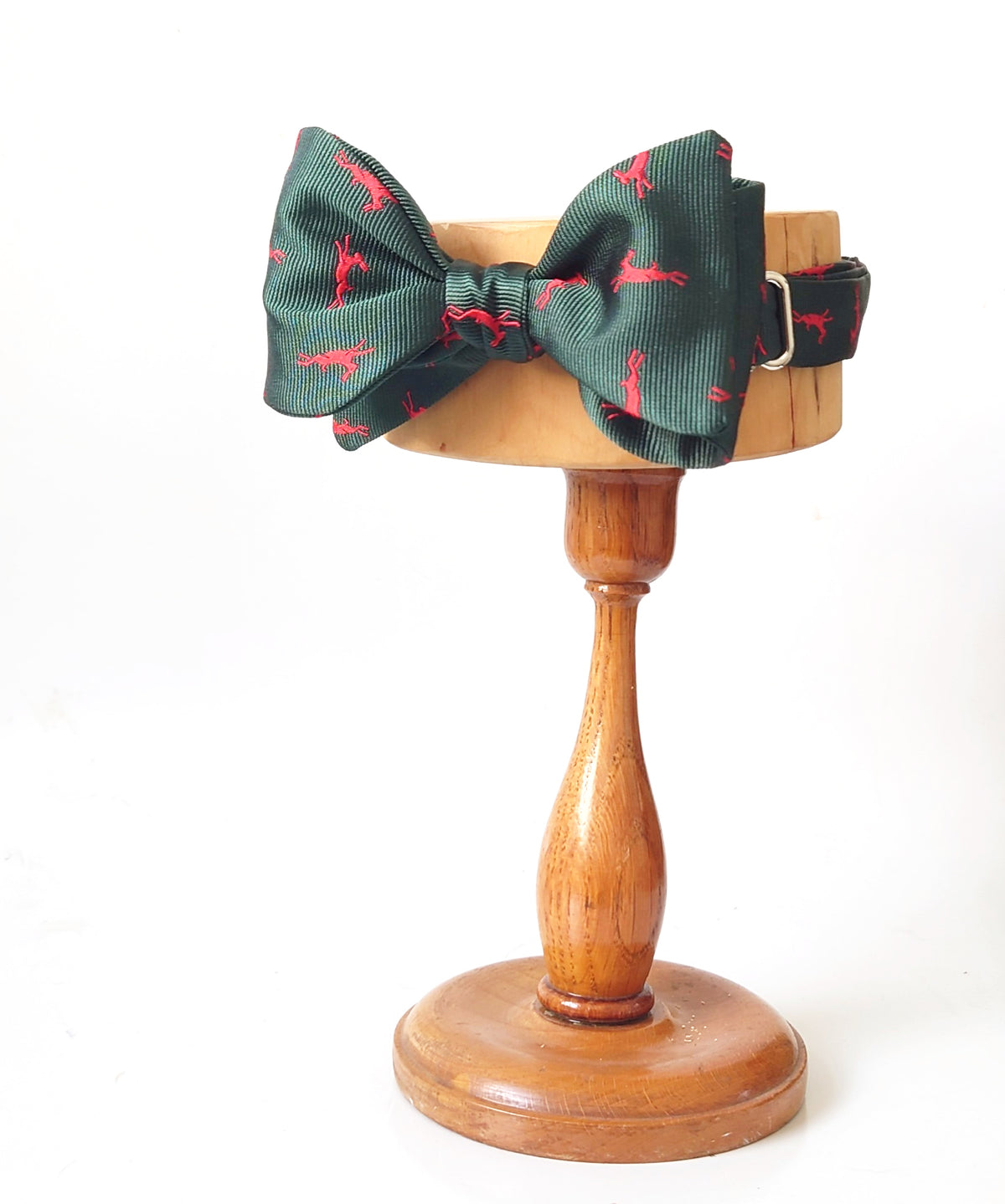 Dark green red hare print bow tie