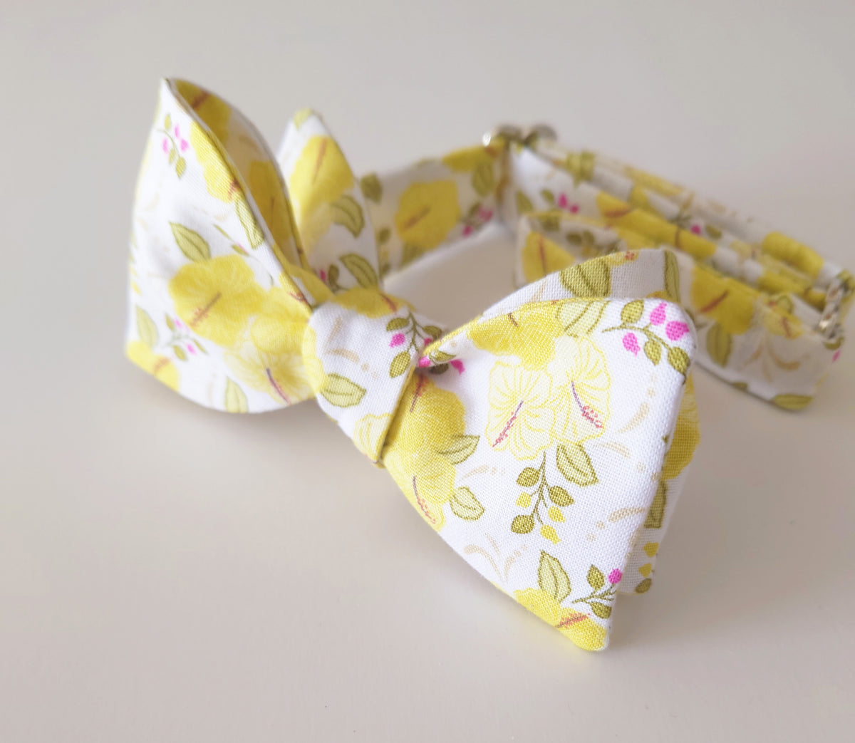 summer wedding yellow floral cotton bow tie
