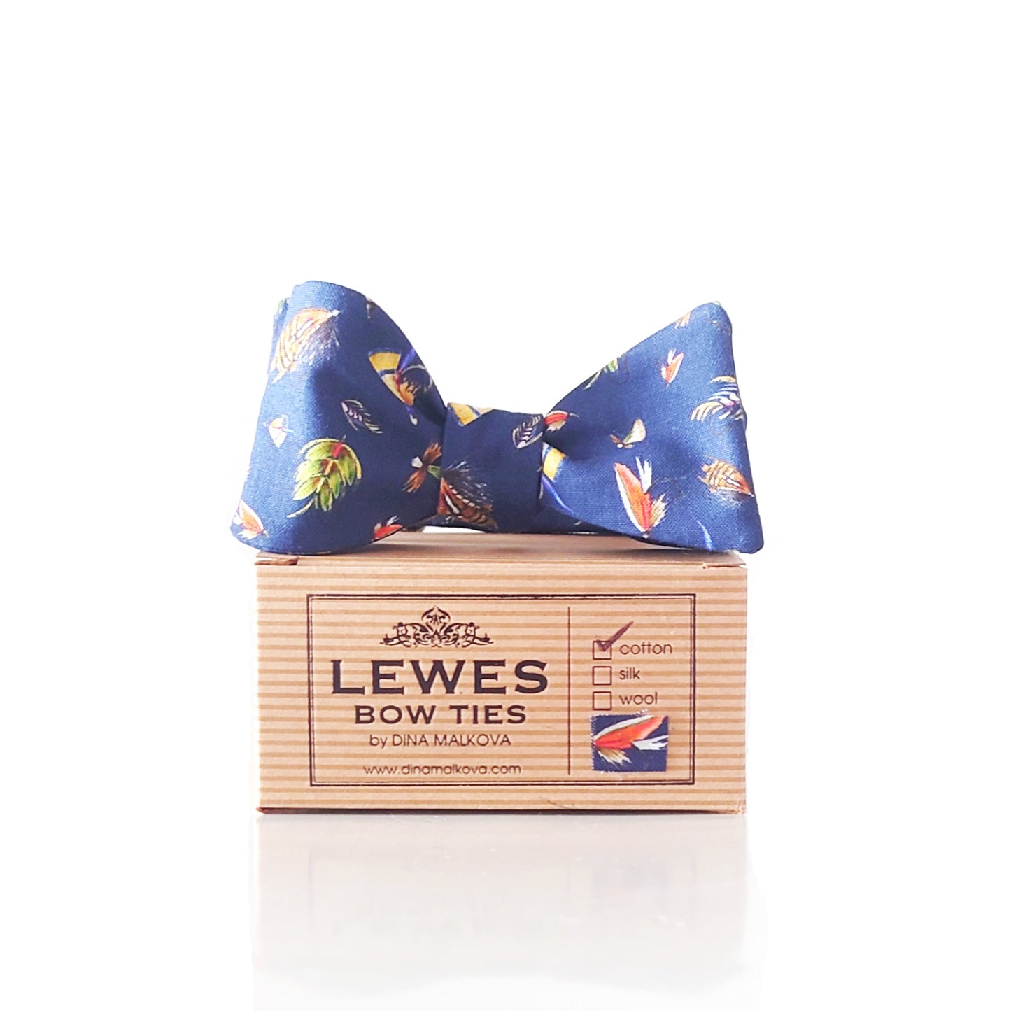 Fly fishing bow tie with printed fishing flies all over