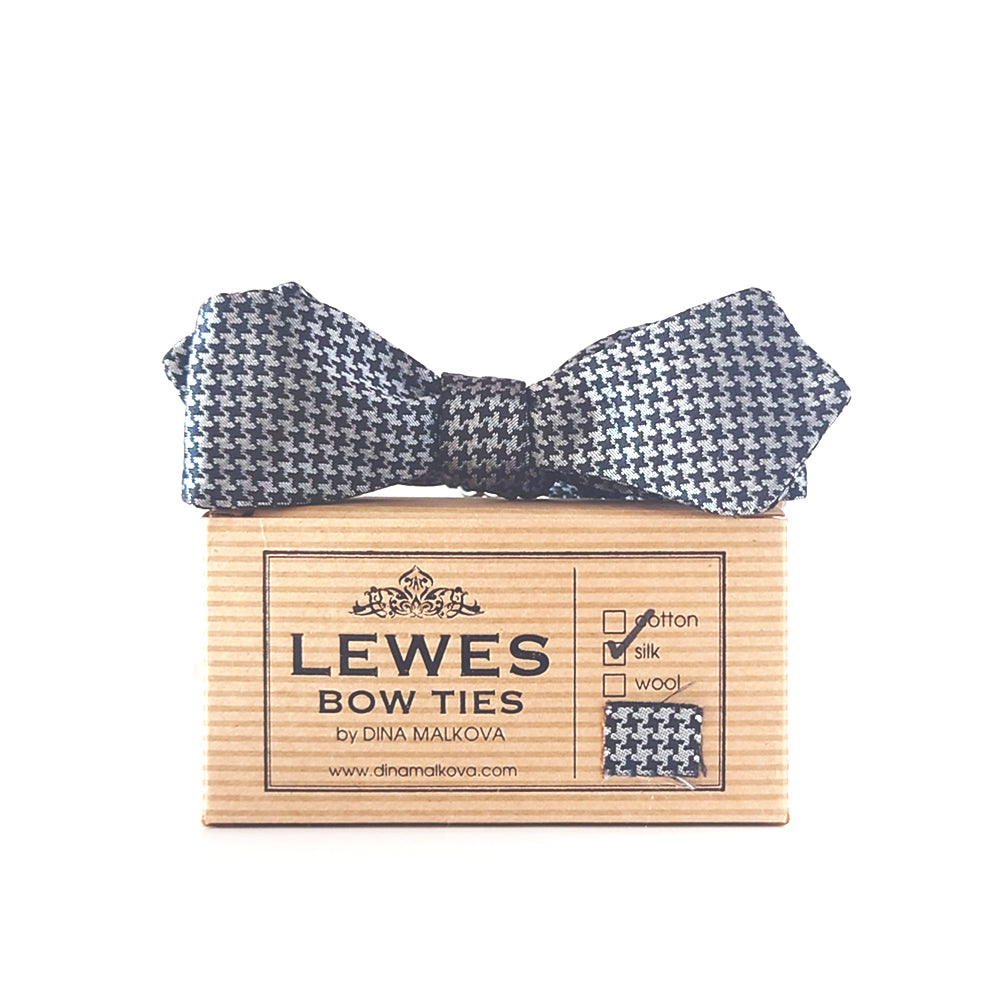grey houndstooth vintage silk skinny 50s style bow tie
