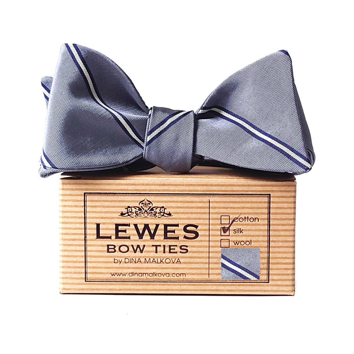 Grey silk self tie bow tie