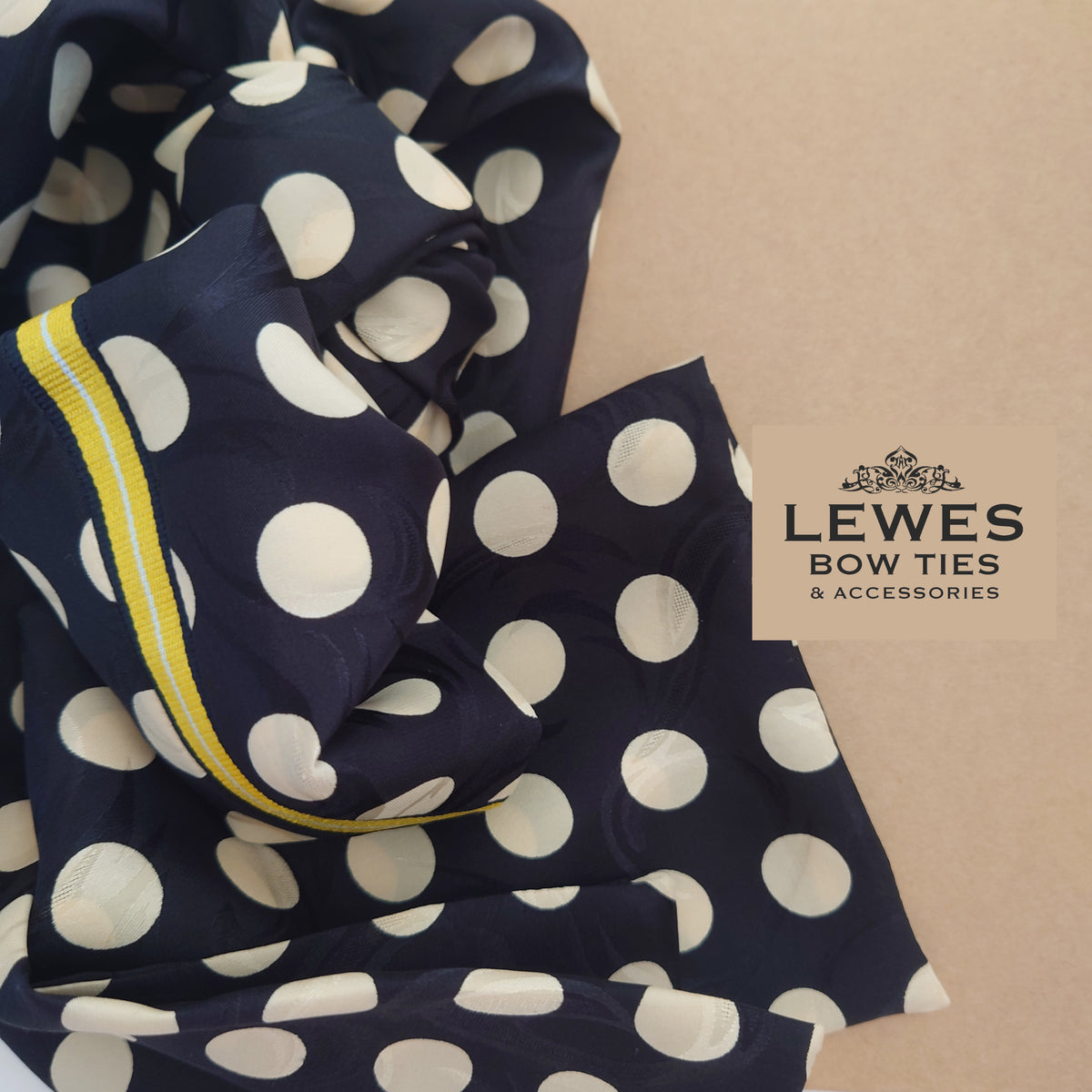 Mens silk scarf in black and white polka dot