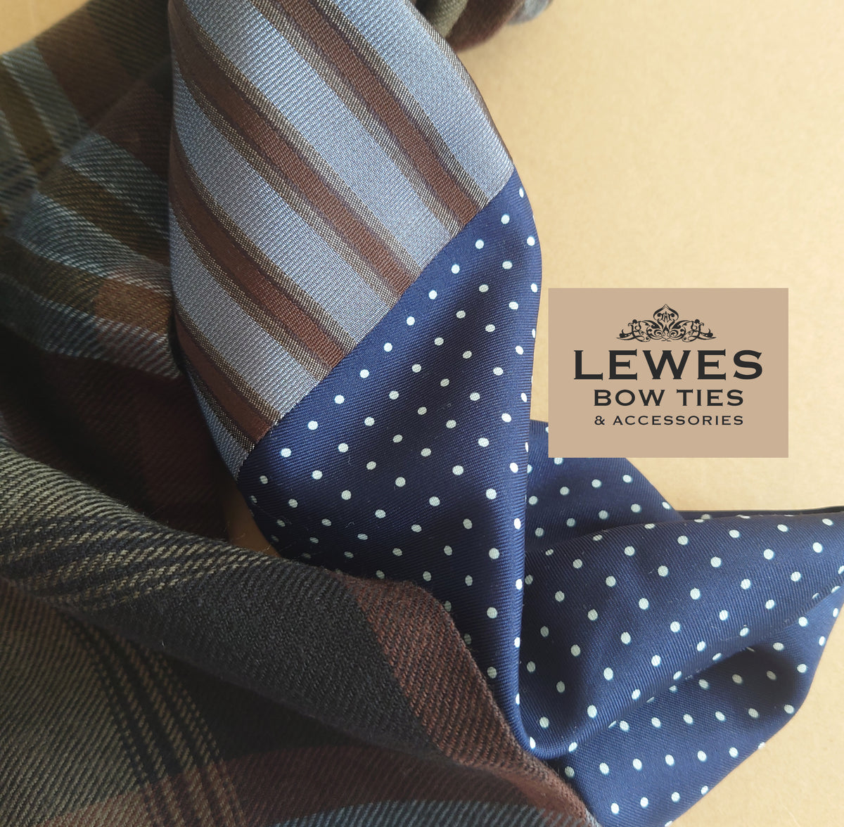 Lewes Bow Ties and Accessories silk and wool patchwork scarf