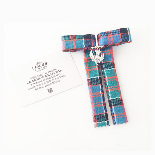 Plaid tartan thistle pin brooch from Scottish clan McDonald of Clanranald