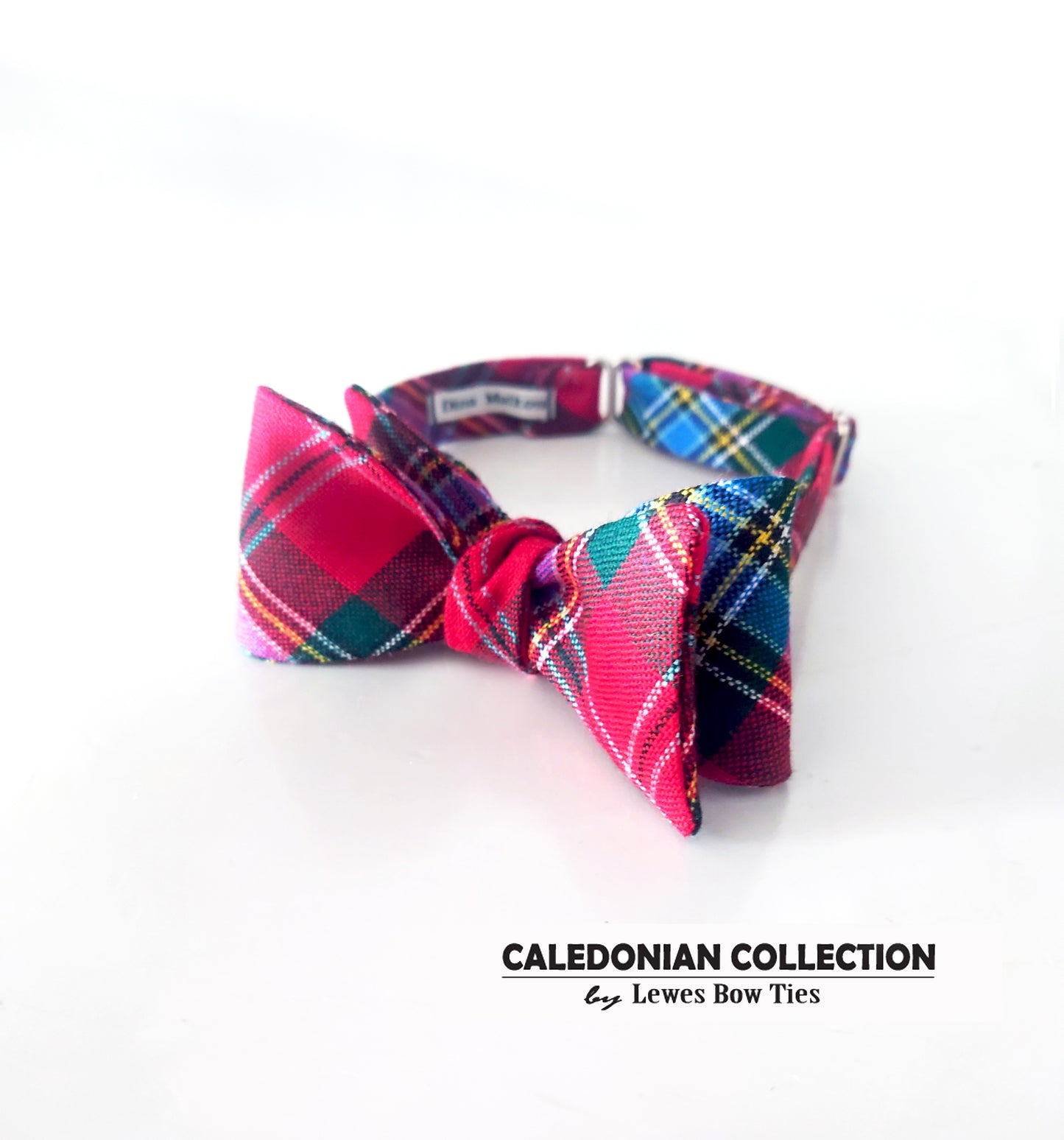 Plaid tartan bow tie with red and blue pattern by Lewes Bow Ties