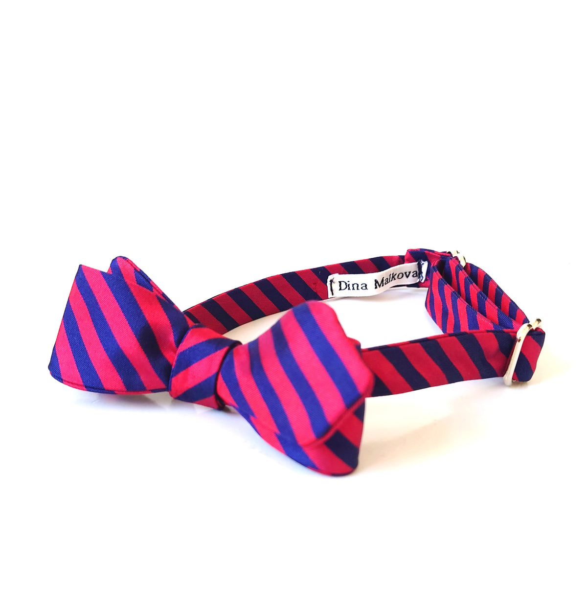 Maroon and blue striped skinny bow tie
