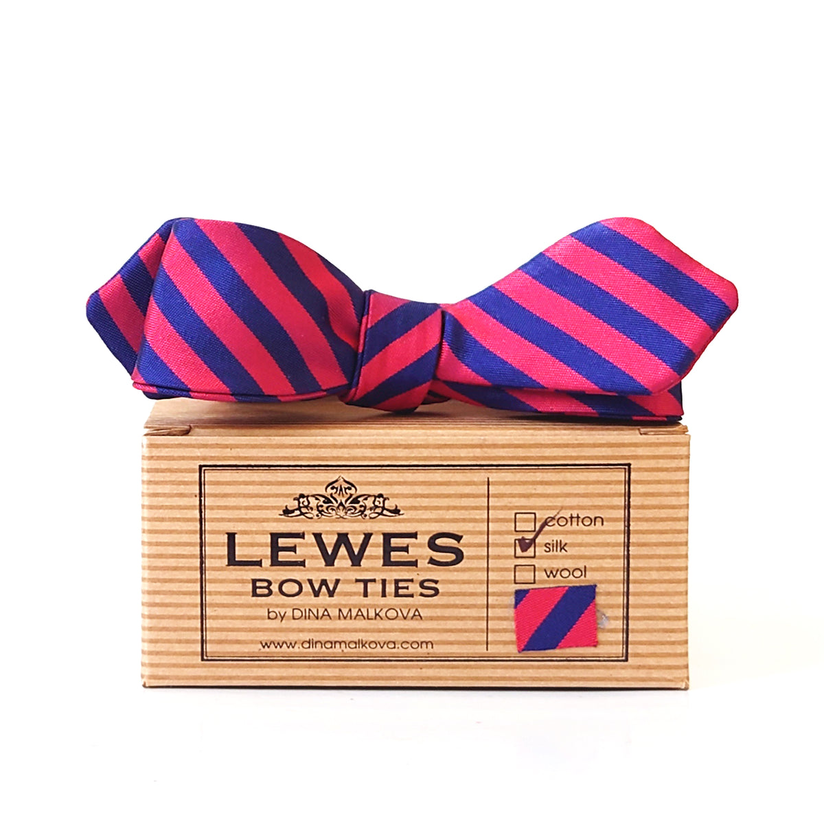 Maroon and blue 50s style silk bow tie