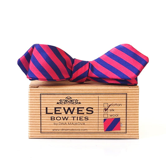 Maroon and blue 50s style silk bow tie