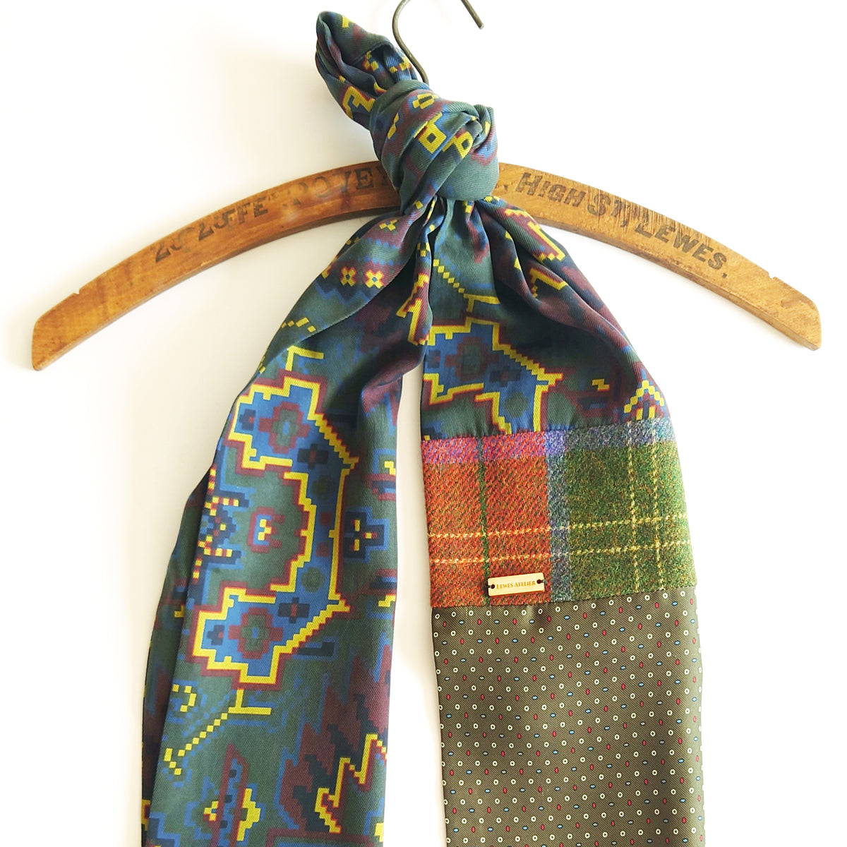 Men's silk and wool patchwork scarf in green
