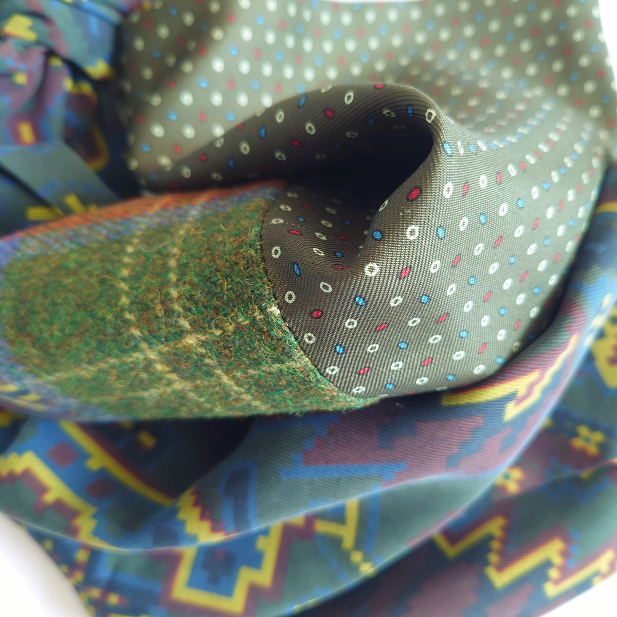Men's silk and wool patchwork scarf in green