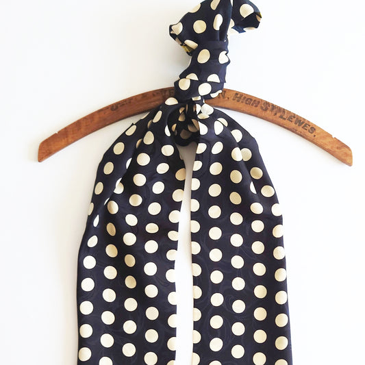 Mens silk scarf in black and white polka dot