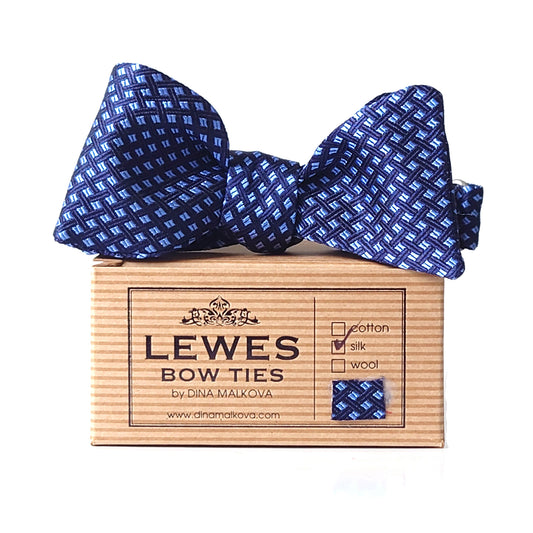 Navy and Light Blue Weave Silk Self-Tie Bow Tie