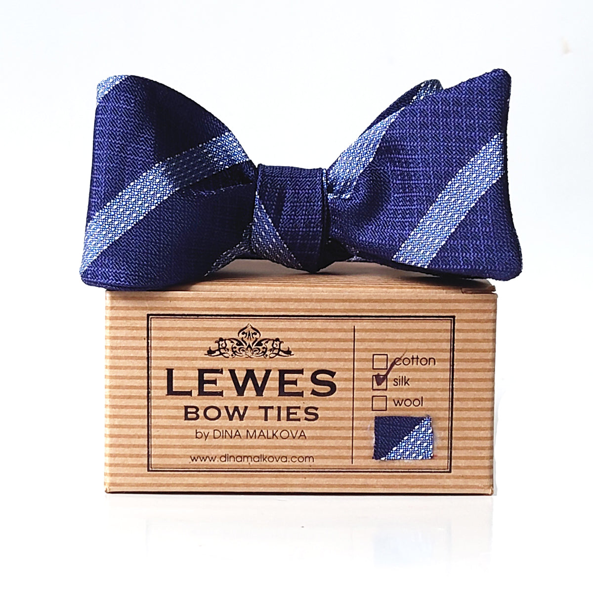 Navy striped silk bow tie