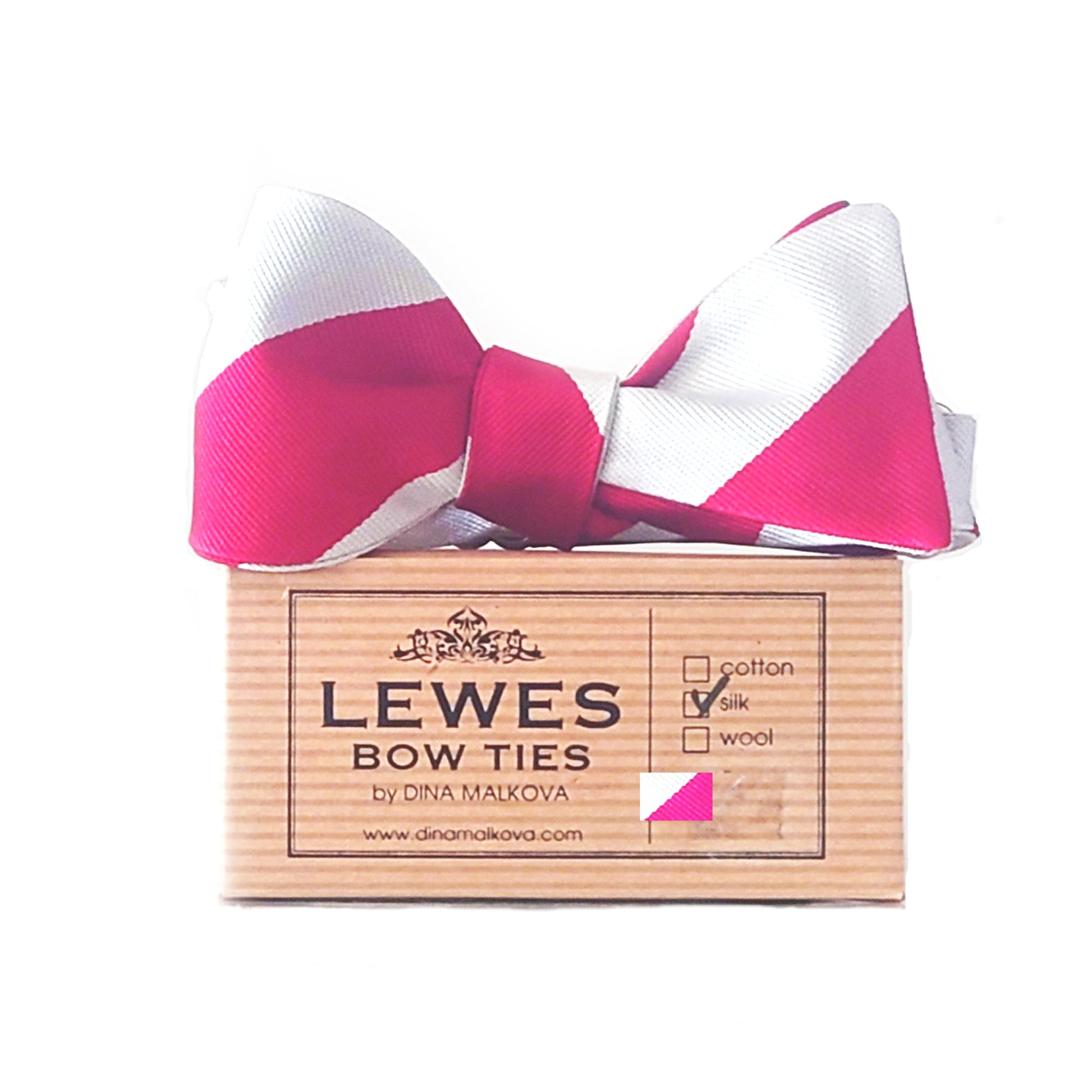 Red and Silver bow tie on a Lewes Bow Ties gift box