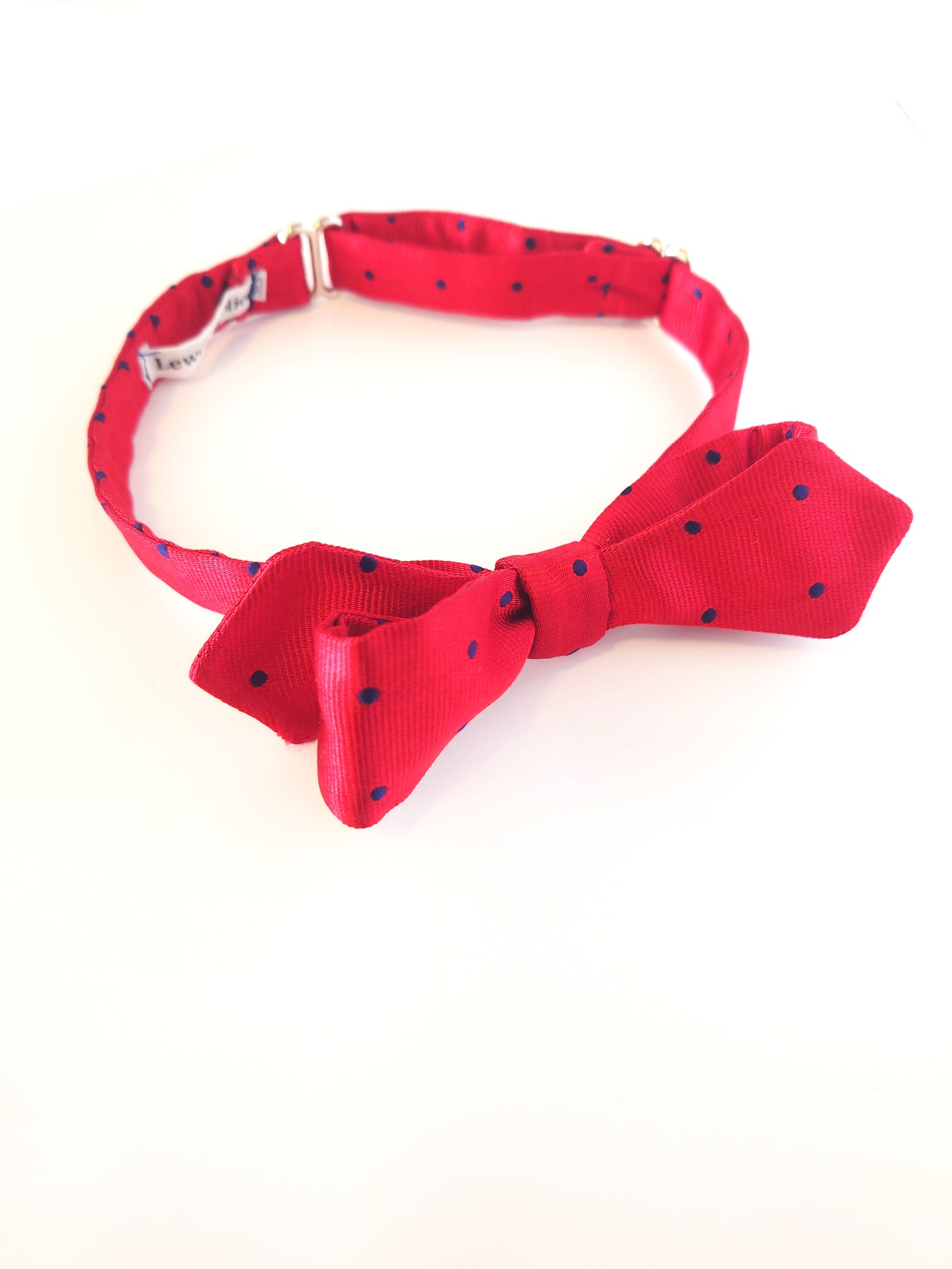 red silk blue polka dot vintage silk 50s style bow tie