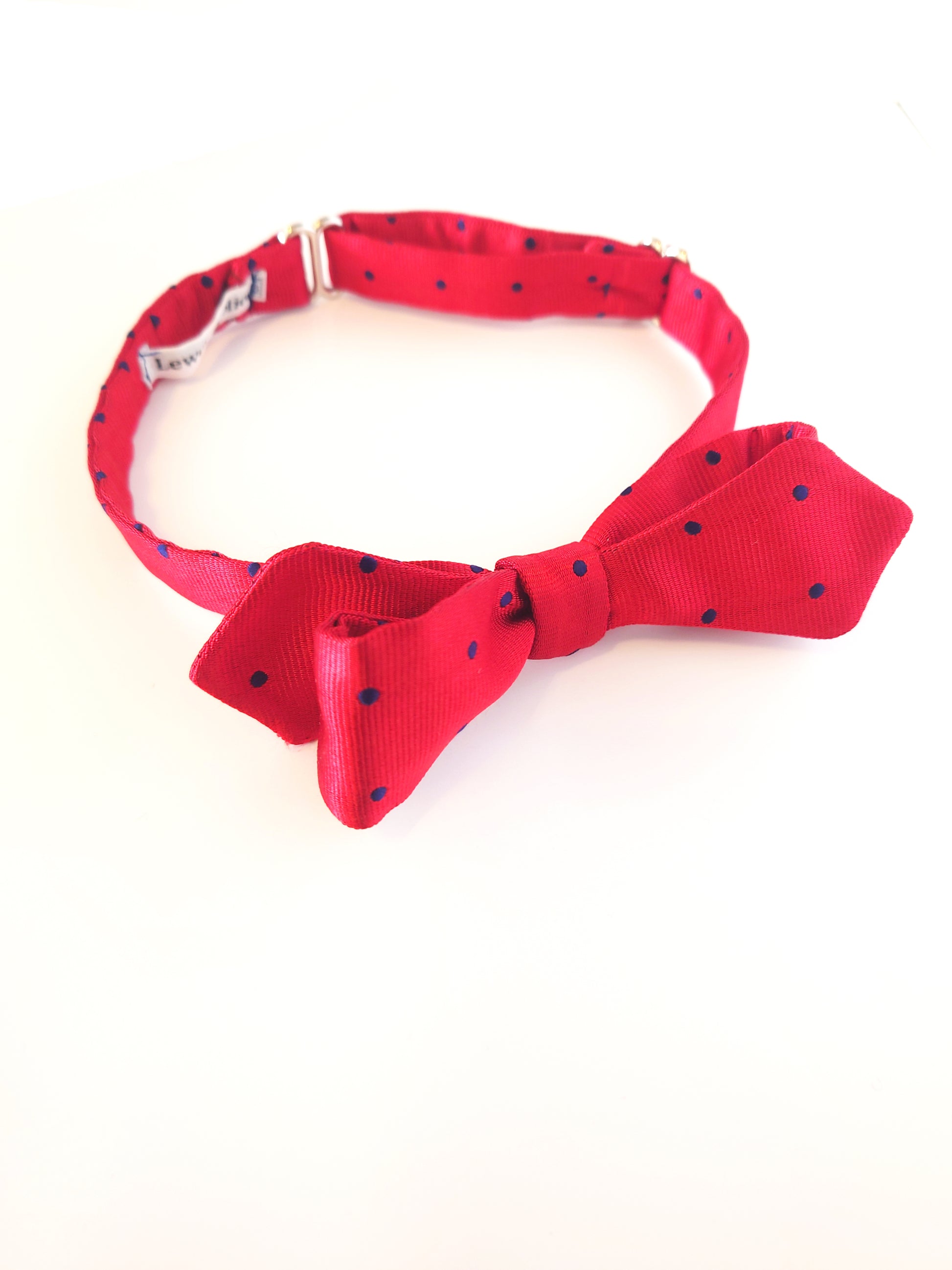 red silk blue polka dot vintage silk 50s style bow tie