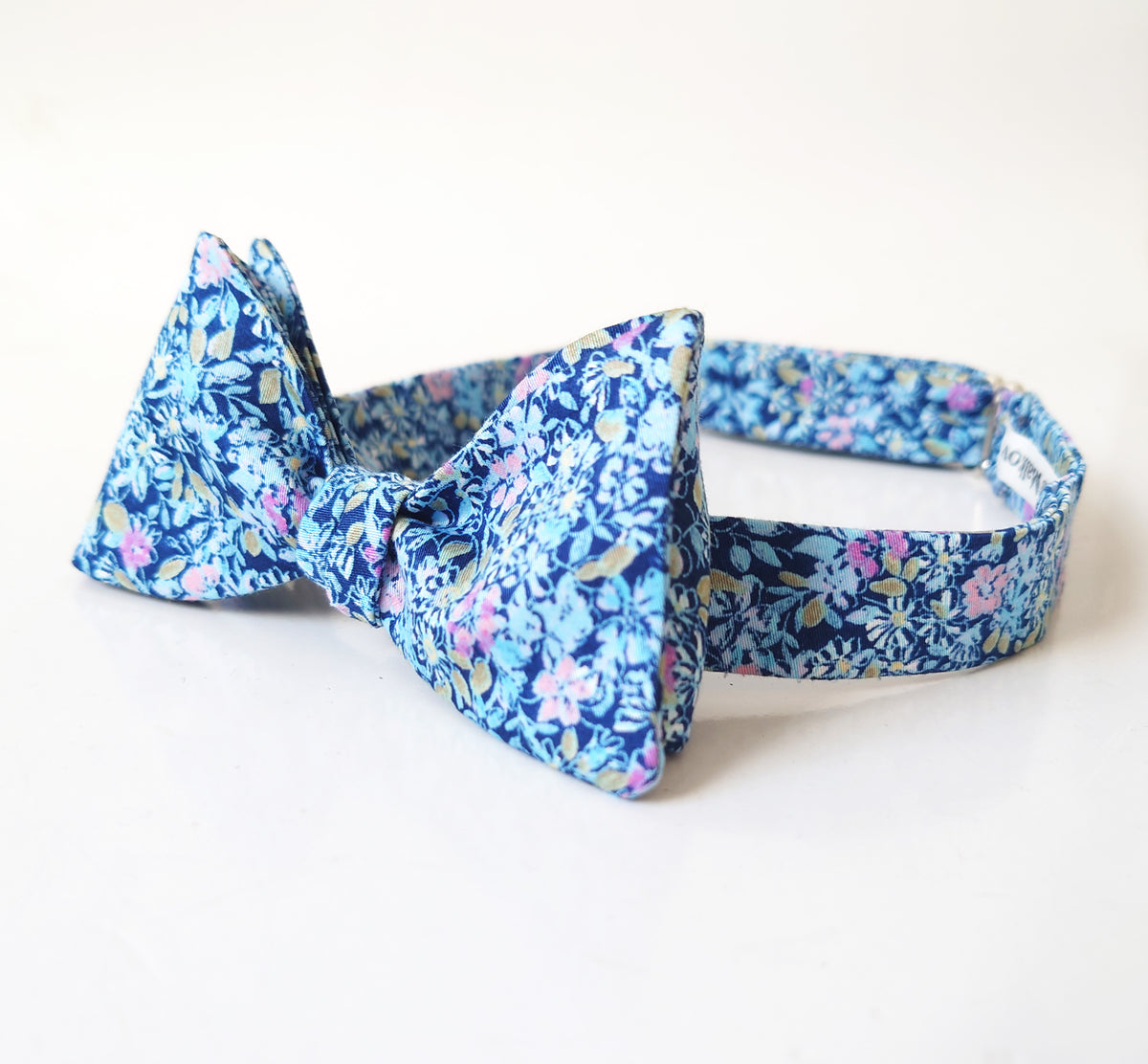 sky blue and pink floral self tie  bow tie