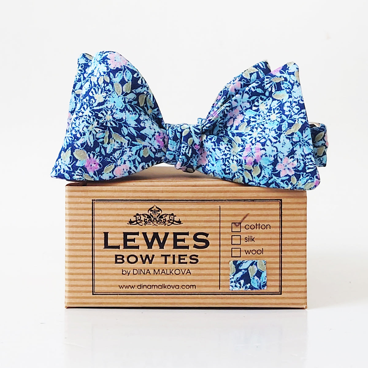 Sky blue and pink floral bow tie