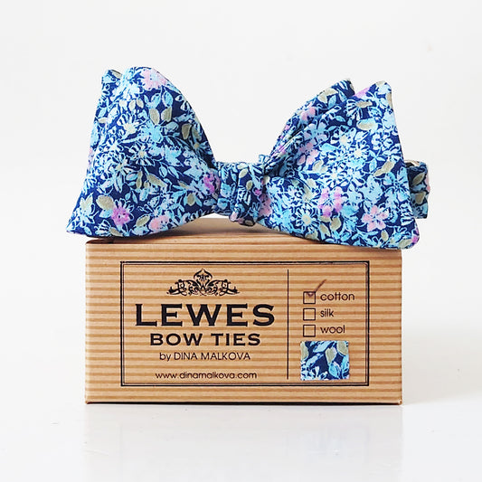 Sky blue and pink floral bow tie