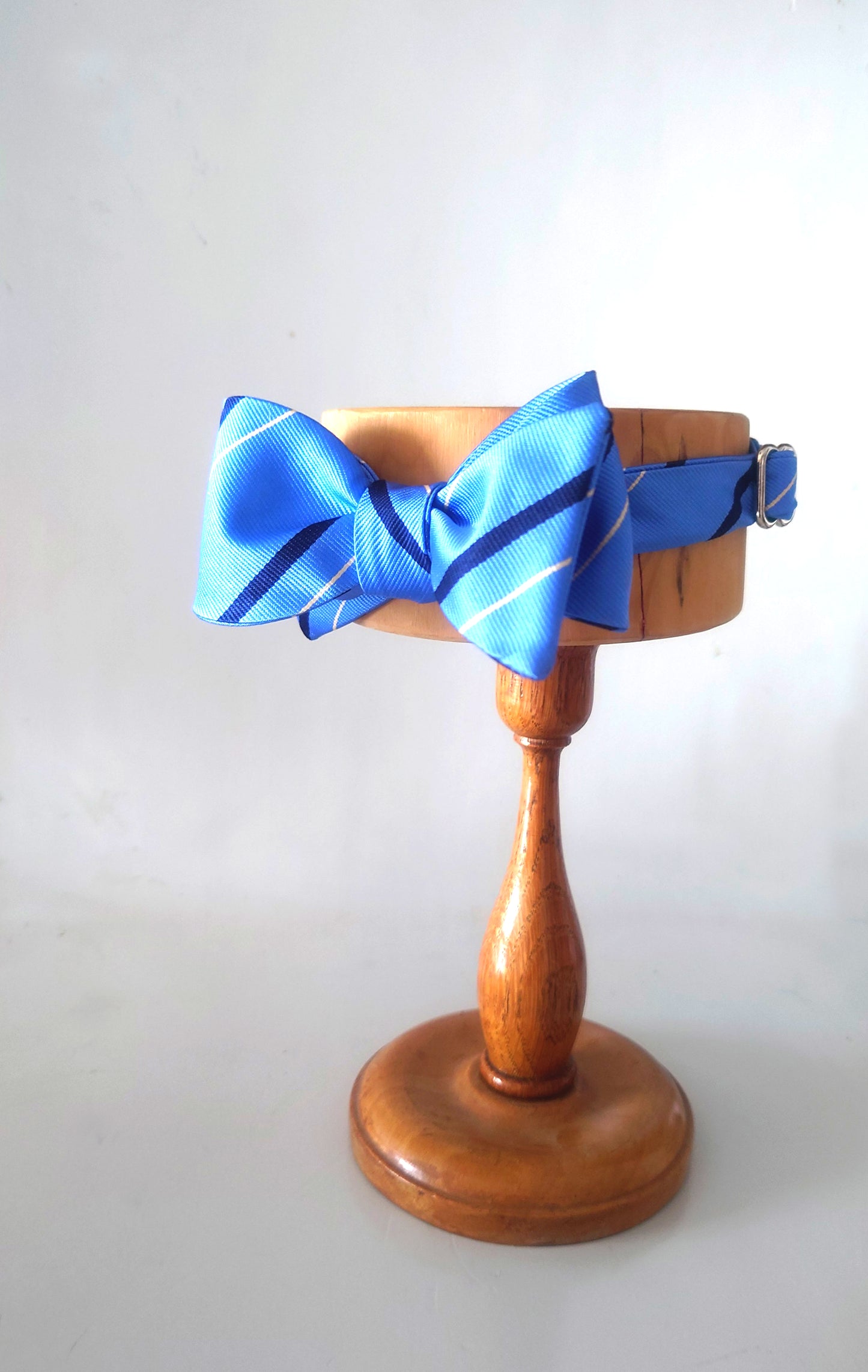 sky blue self tie bow tie made from vintage silk