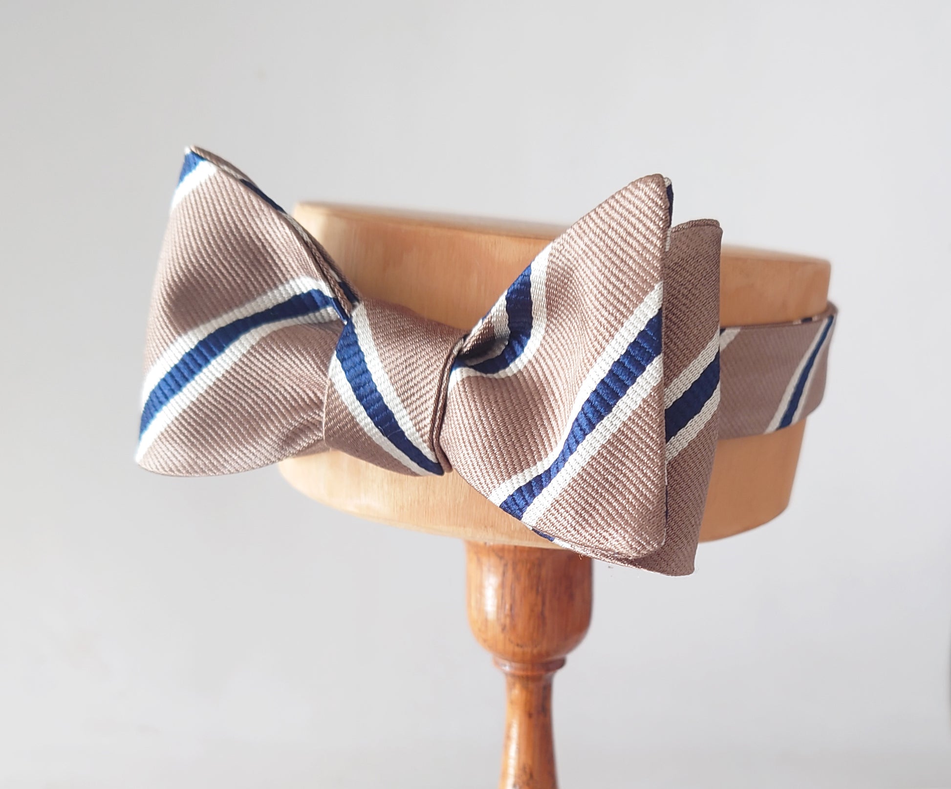 taupe silk striped bow tie