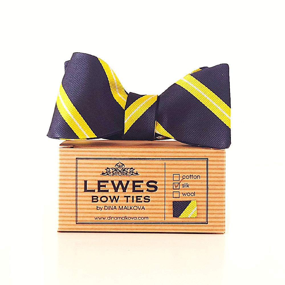 Yellow on black striped vintage silk bow tie