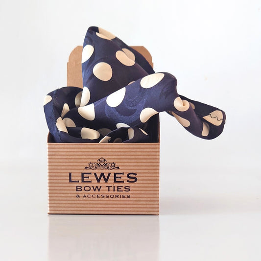 Black and white large polka dot silk pocket square 30 cm hand made from vintage silk. Limited edition. 