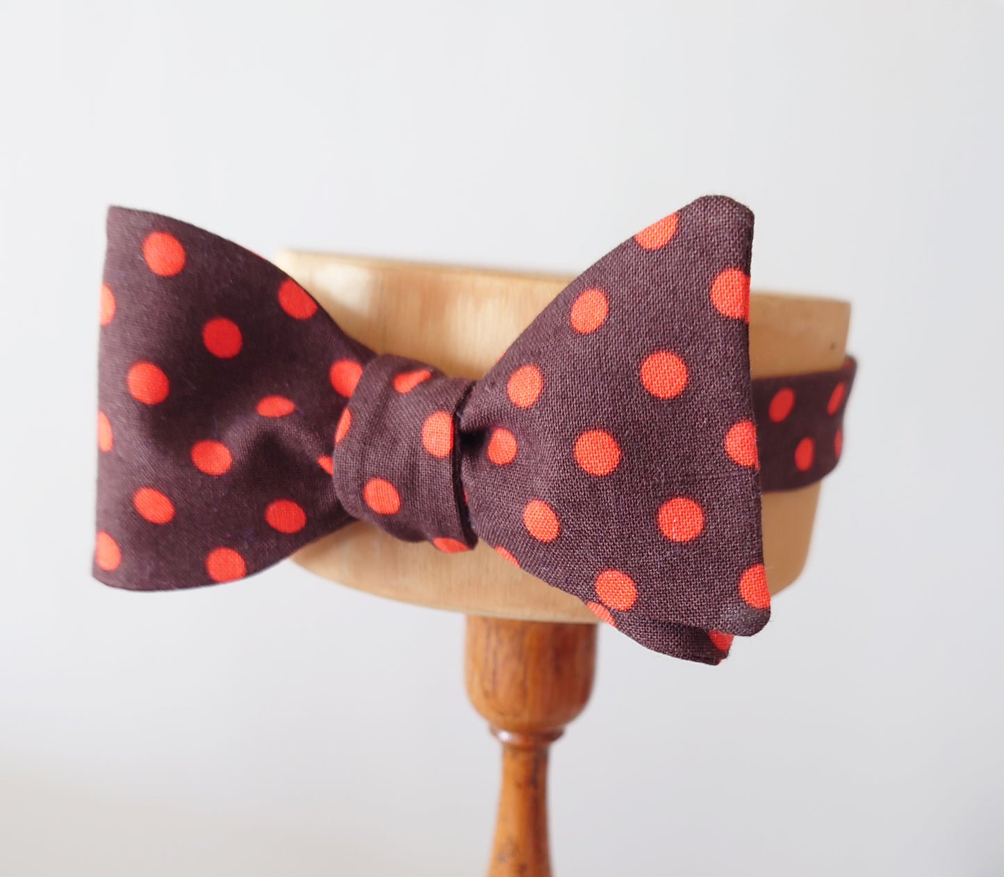 brown orange polka dot cotton bow tie