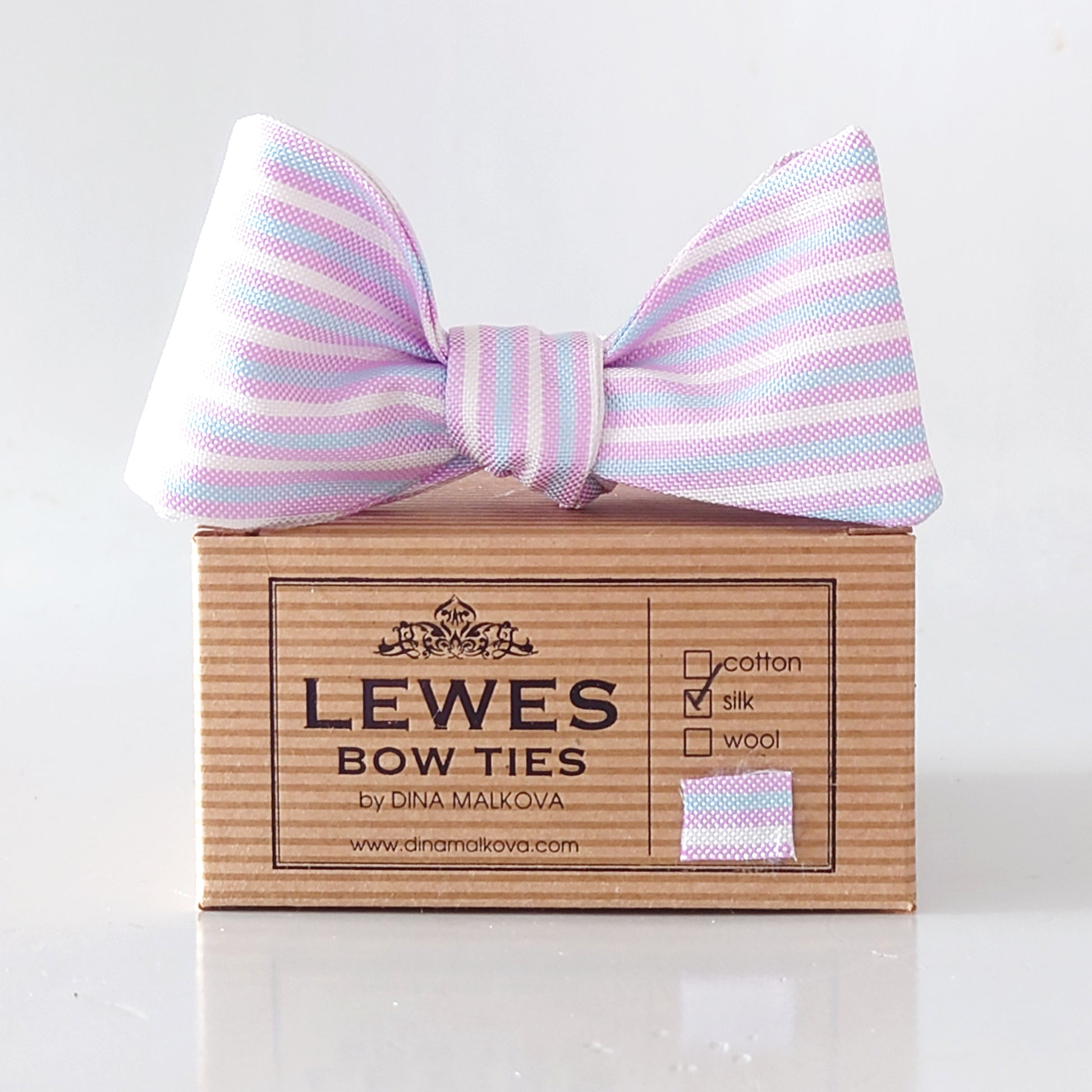 lilac and blue silk bow tie