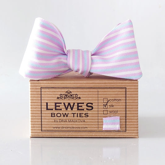 lilac and blue silk bow tie